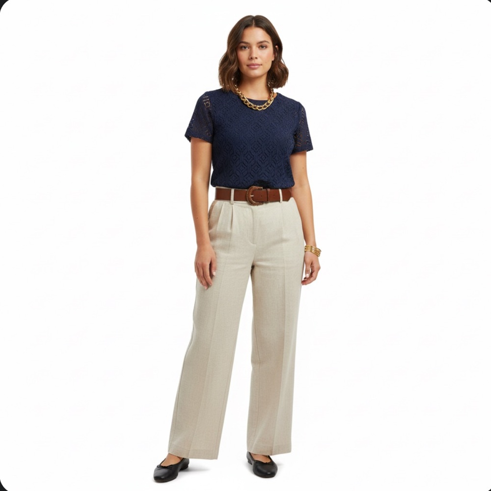 Market & Spruce Navy Blue Lace Detail Top